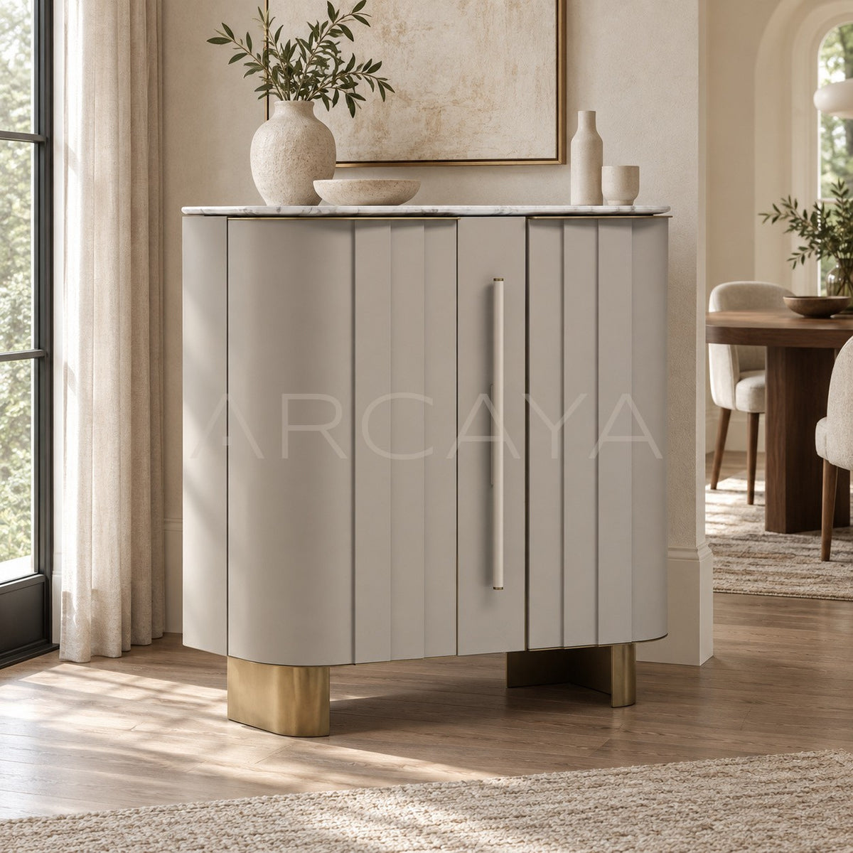 Vertical Stripe Marble Sideboard Wine Cabinet in detail