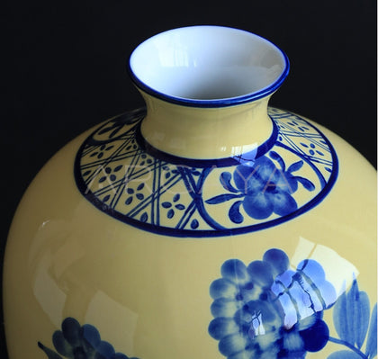 New Chinese Yellow Blue White Ceramic Vase - scene