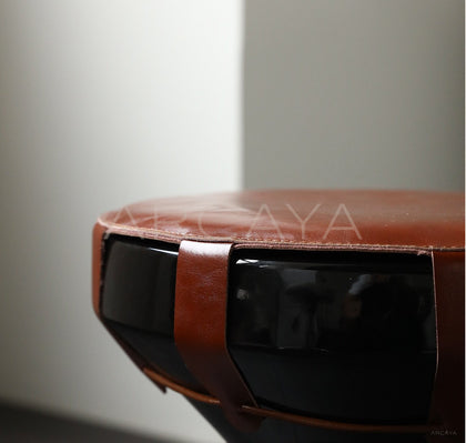 Black Gold Leather Art Drum Stool - scene