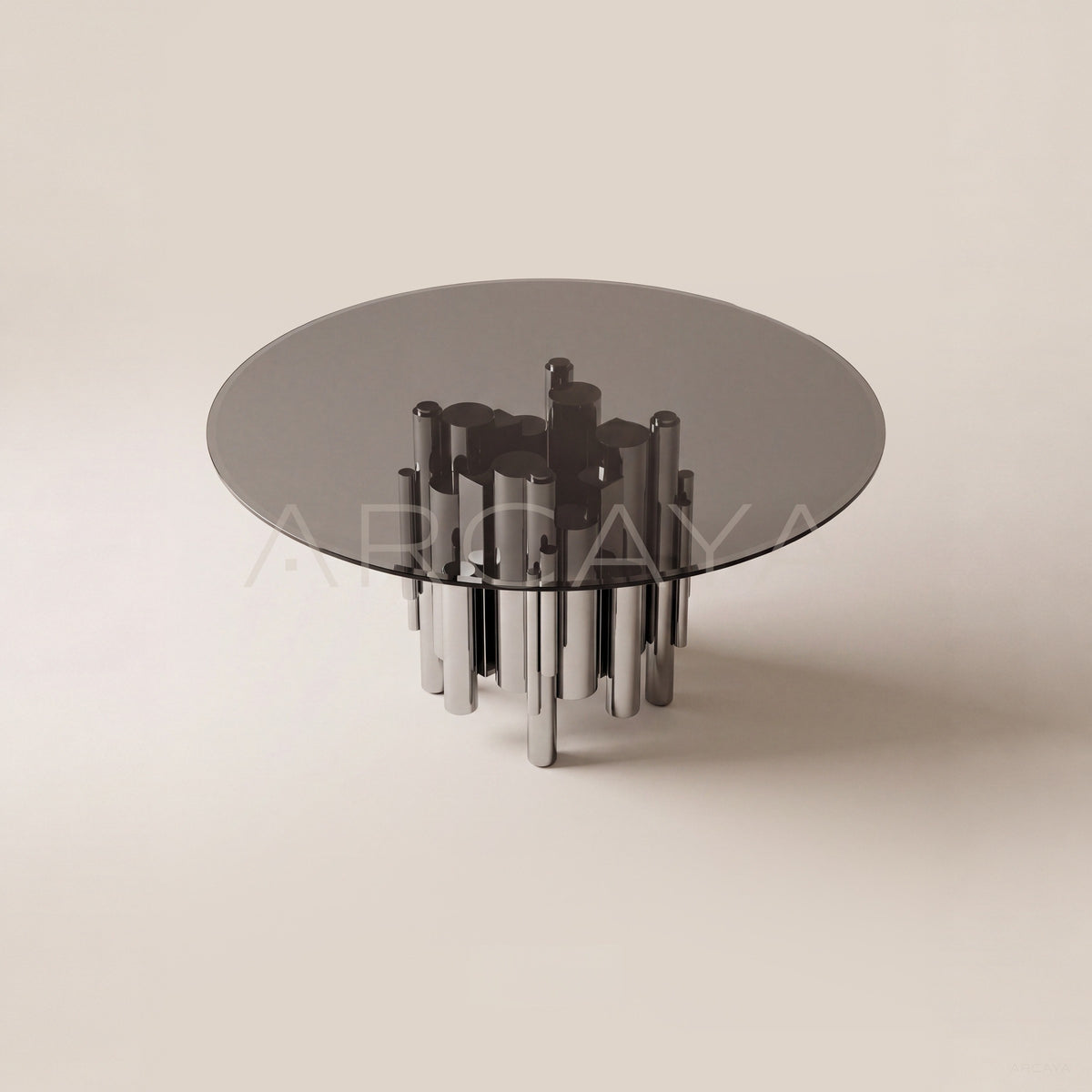 Multi Column Mirror Grey Glass Round Table - main