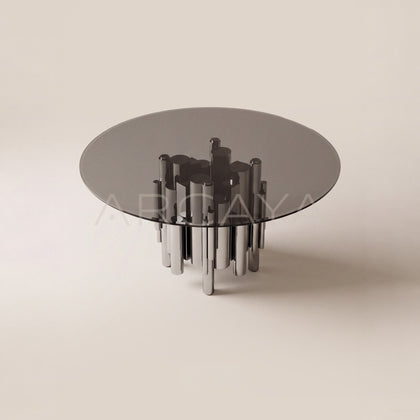 Multi Column Mirror Grey Glass Round Table - main