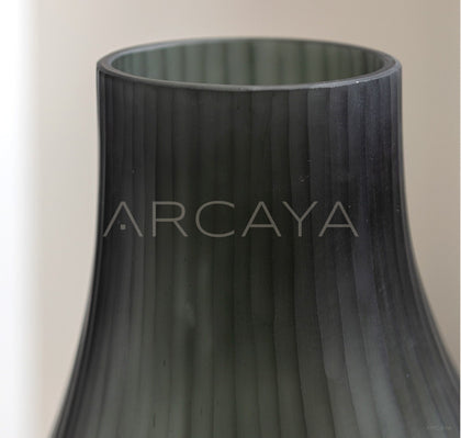 Hand Carved Irregular Dark Green Glass Vase - scene