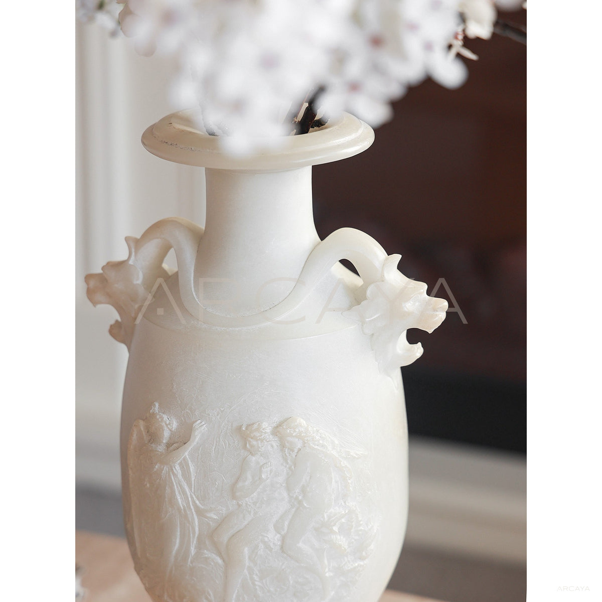 French Faux Jade Dragon Handle Vase in detail