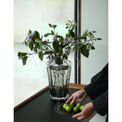 Smoked Grey Ribbed Glass Vase - scene