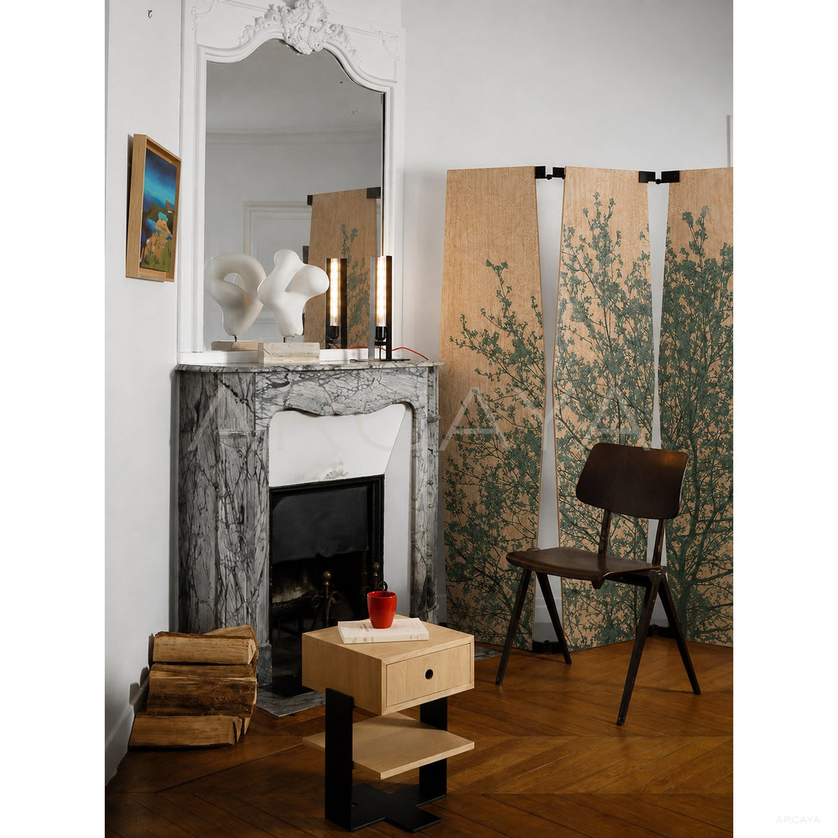 French Mid Century Nature Folding Screen in detail