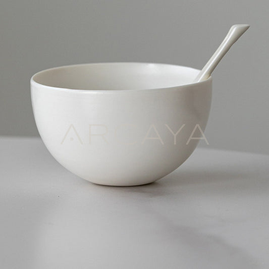Designer Handmade White Porcelain Rice Bowl - main