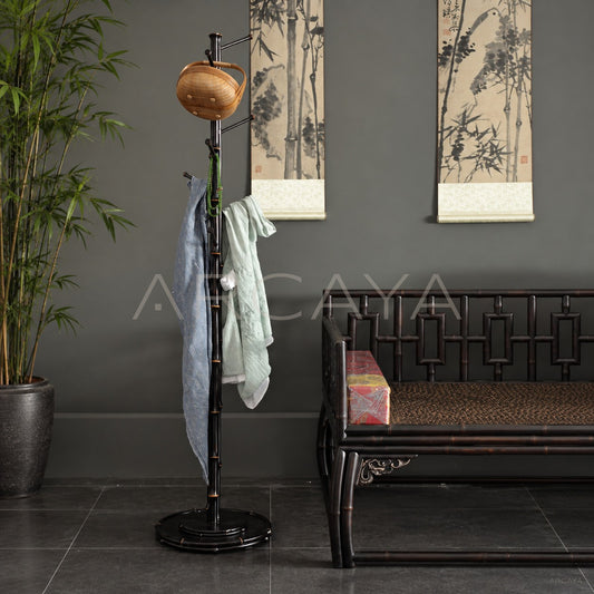 Purple Bamboo Coat Rack - scene