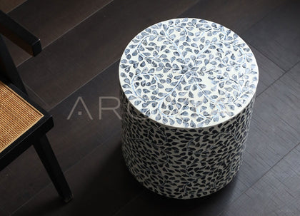 Shell Inlay Round Side Table Stool - scene