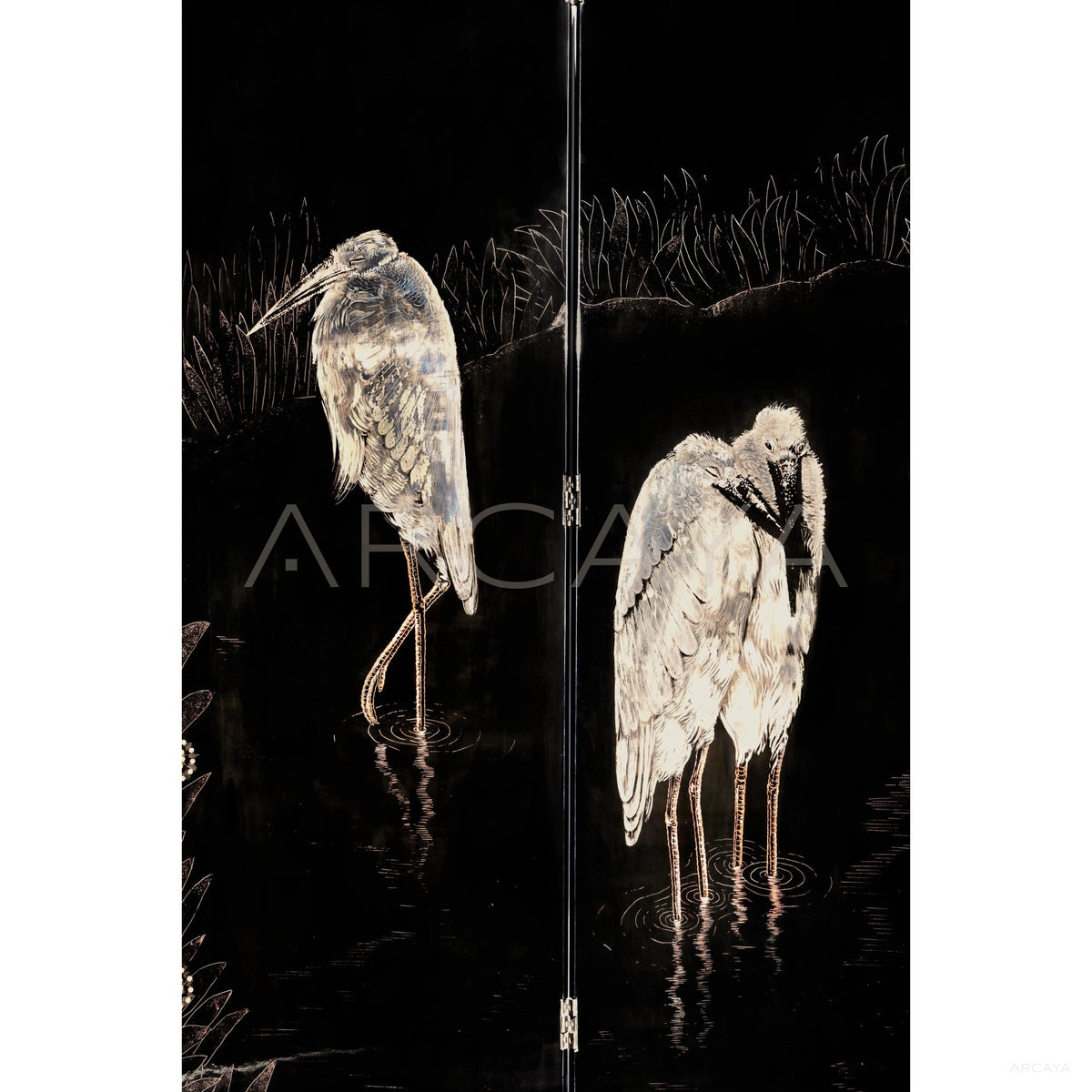 Lacquer Craft Contemporary Oriental Folding Screen in detail