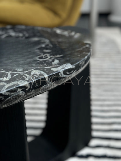 Marble Top Black Geometric Base Side Table - scene