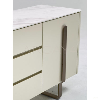 White Sintered Stone Light Grey Lacquer Sideboard - scene