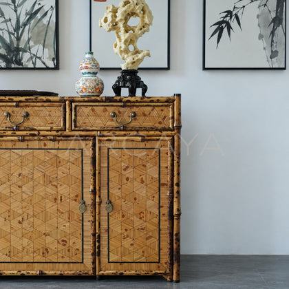 Four Door Cube Pattern Bamboo Sideboard - scene