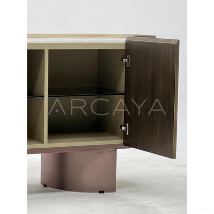 Italian Bronze Metal Stone Curved Sideboard - scene