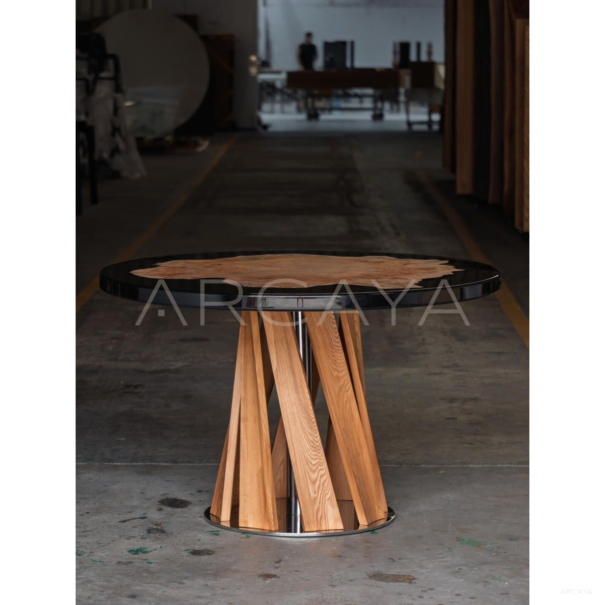 Custom Solid Wood Resin Round Table in detail