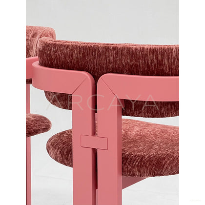 Bean Pink Solid Wood Chenille Dining Armchair - scene