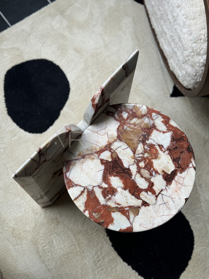 Red Veined Marble Geometric Side Table - scene