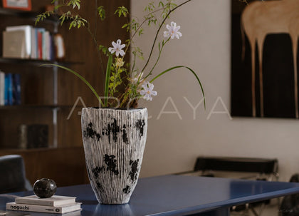 Wabi Sabi Hand Painted Ribbed Ceramic Vase - scene