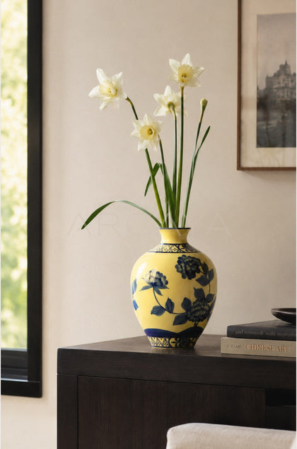 New Chinese Yellow Blue White Ceramic Vase - scene