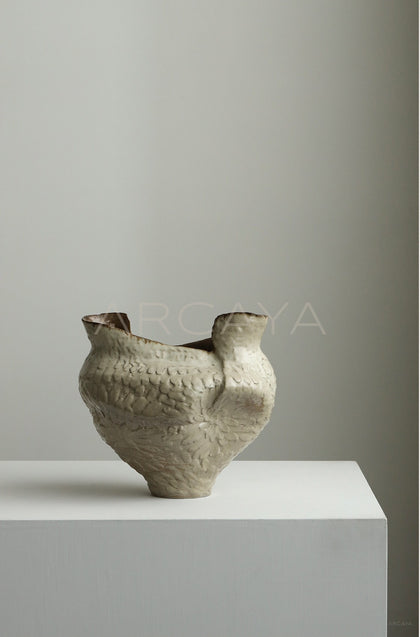 Vintage Handmade Textured Ceramic Vase - scene