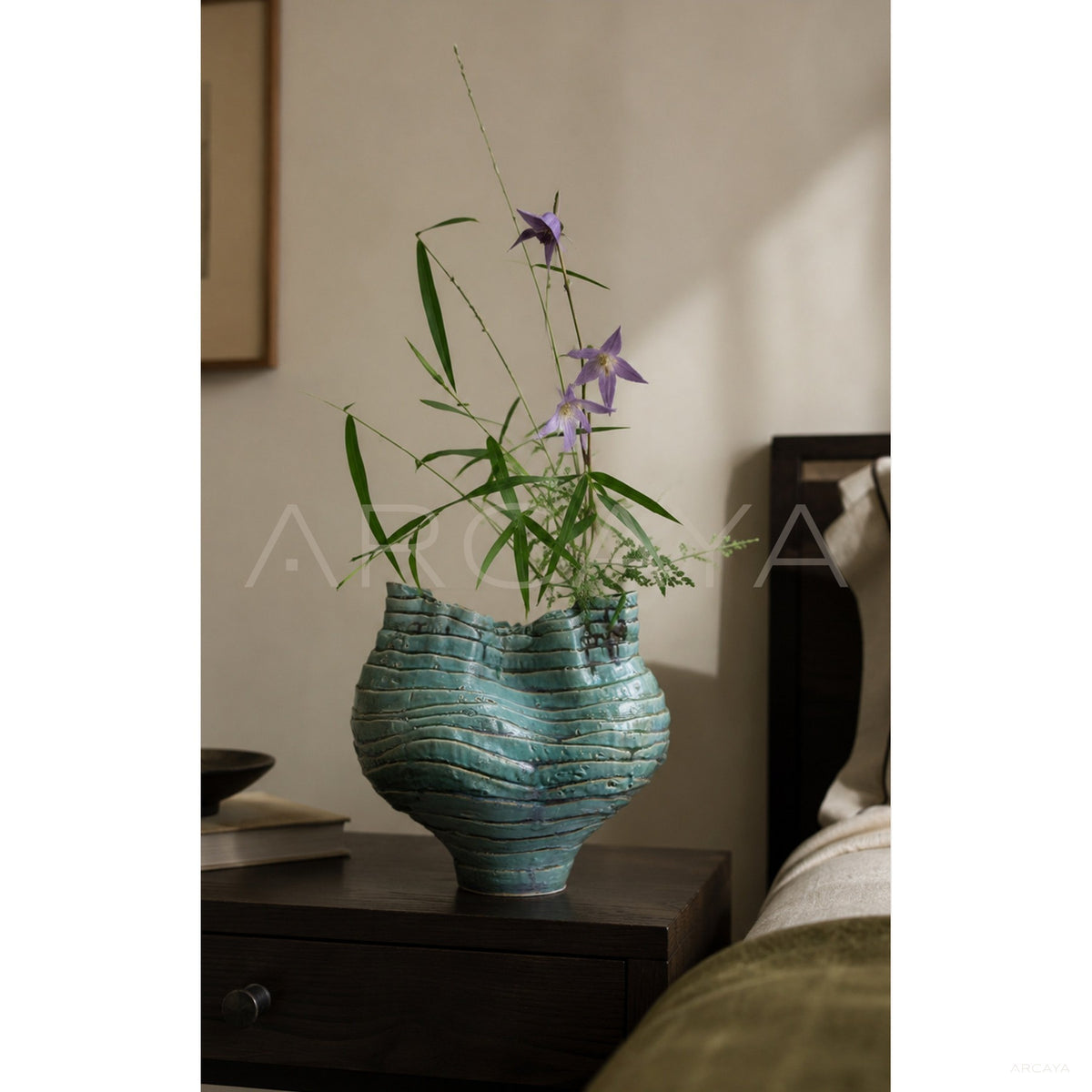 Wabi Sabi Green Rock Texture Ceramic Vase in detail