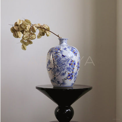 Hand Painted Blue White Gilded Fruit Vase - main