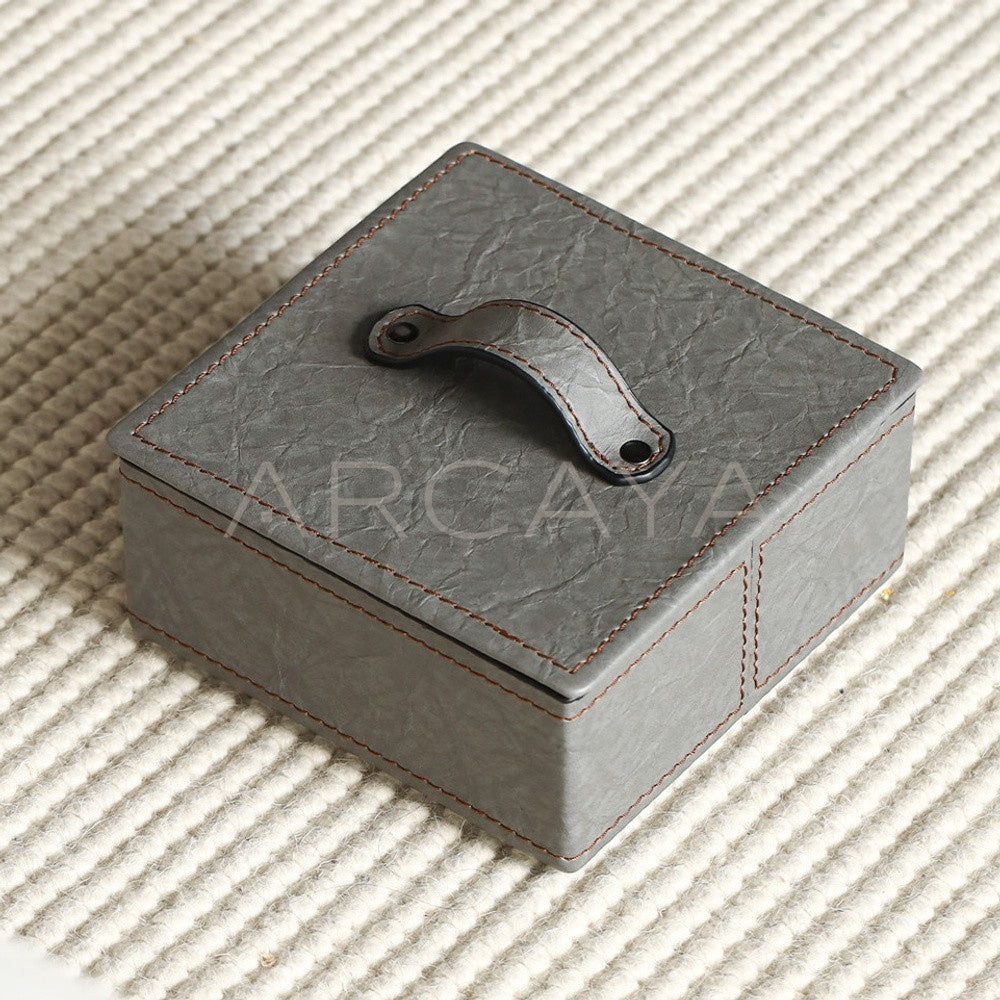 Grey Leather Lidded Storage Box - main