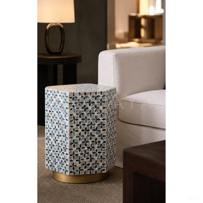 Natural Shell Inlay Hexagonal Side Table - scene