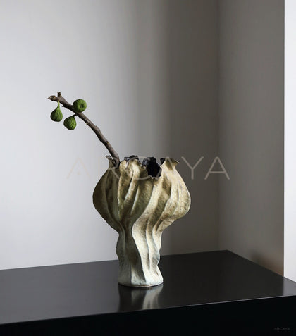 Vintage Distressed Pleated Ceramic Vase - scene