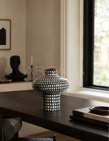 Dadan Black White Plaid Ceramic Vase - scene