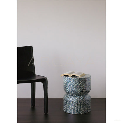 Mid Century Shell Inlay Side Table Stool - scene