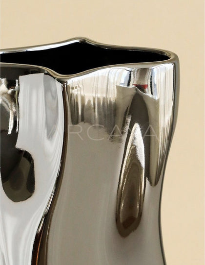 Twisted Pleated Silver Plated Ceramic Vase - scene
