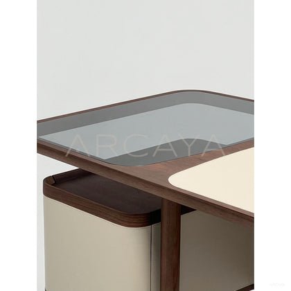 Italian Walnut Leather Glass Executive Desk - scene