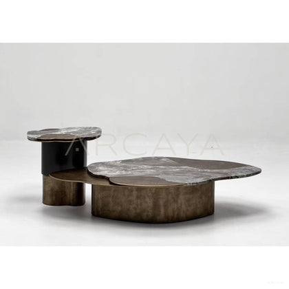 Aston Gilded Hand Forged Metal Marble Side Table - scene