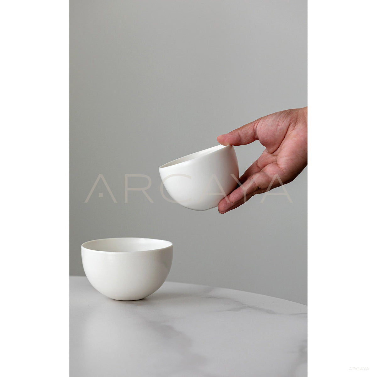 Designer Handmade White Porcelain Rice Bowl in detail
