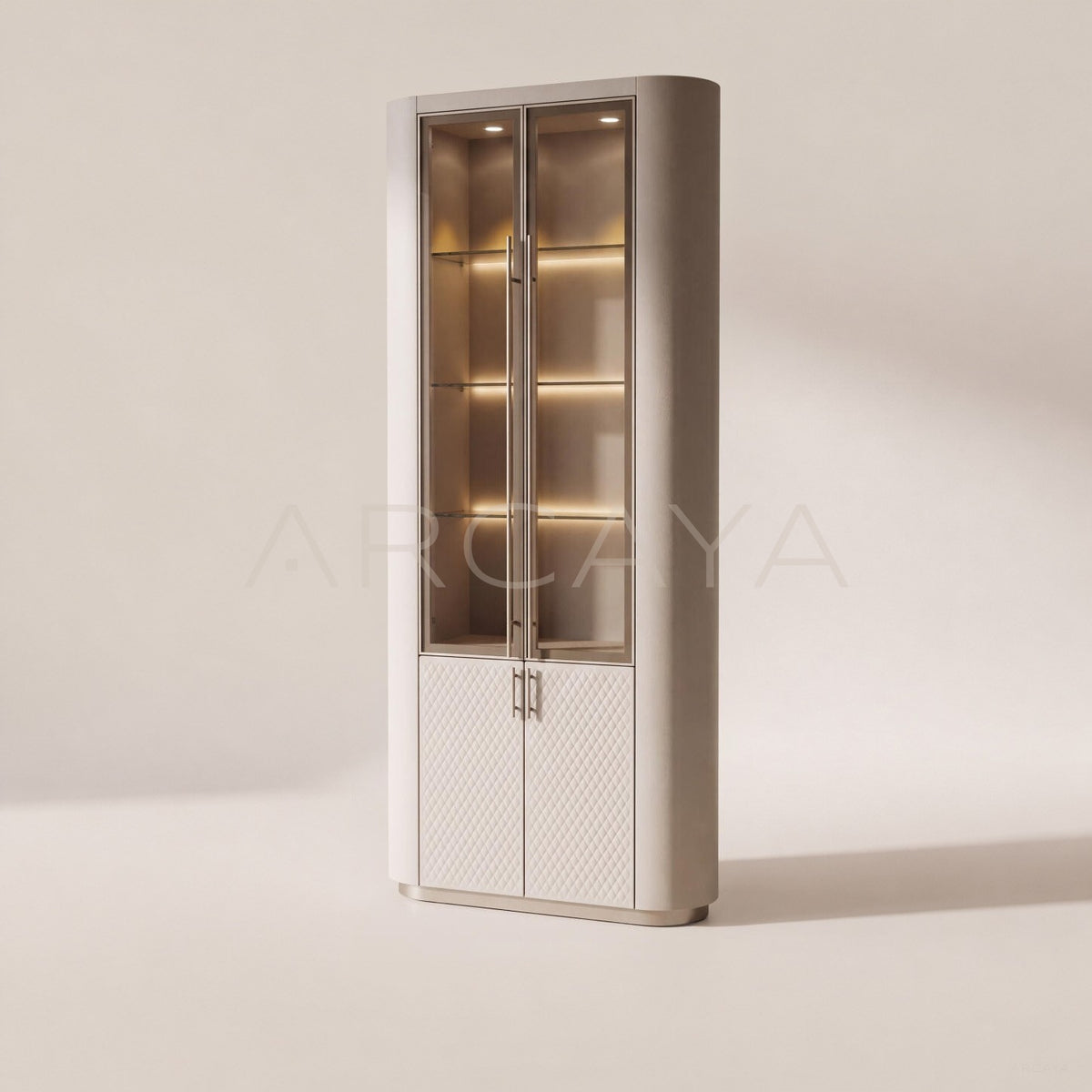 Italian Diamond Leather Glass Display Cabinet - main