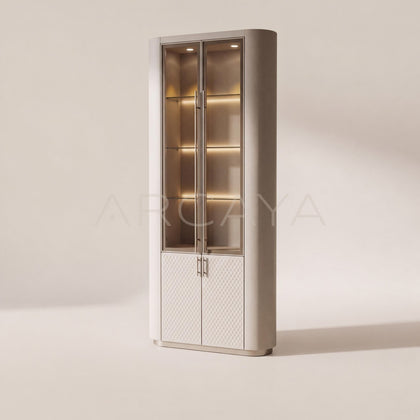 Italian Diamond Leather Glass Display Cabinet - main