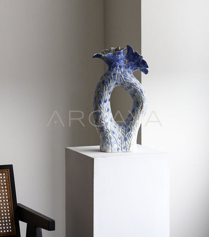 Wabi Sabi Blue Hollow Ceramic Vase - scene