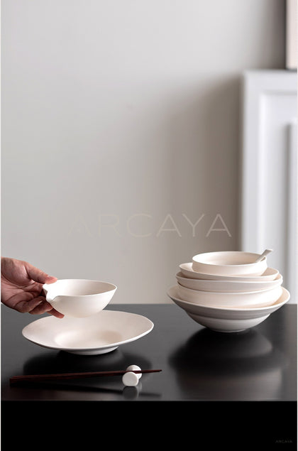 Amu Collab Plain Cream Ceramic Tableware - scene