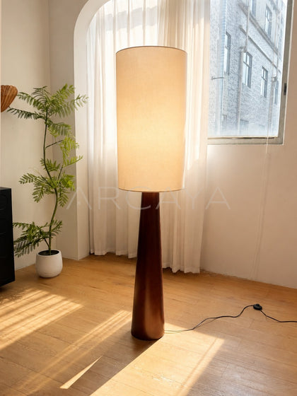 Natural Wood Cone Floor Lamp Warm - scene