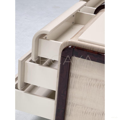 Cream Leather Ebony Curved Frame Six Drawer Chest - scene