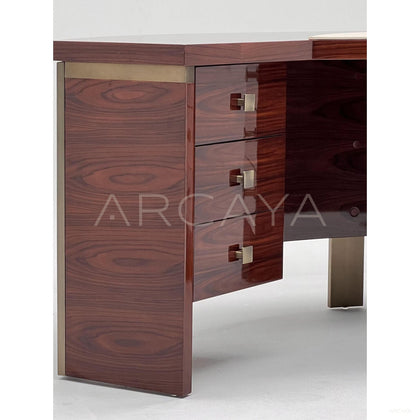 Vintage Curved Marquetry Brass Desk - scene