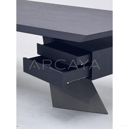 Beveled Black Wood Floating Desk - scene