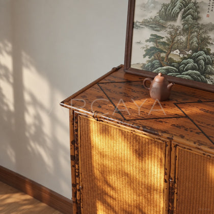 Bamboo Woven Double Door Tall Cabinet - scene