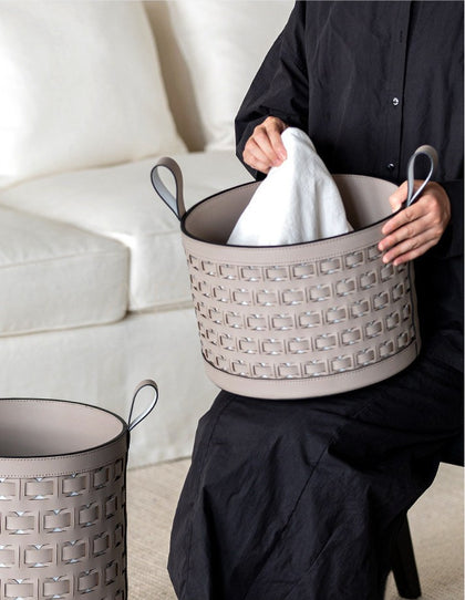 Handwoven Leather Storage Bucket With Handle - scene