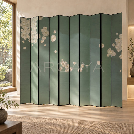 Pea Green Camellia Folding Screen - main