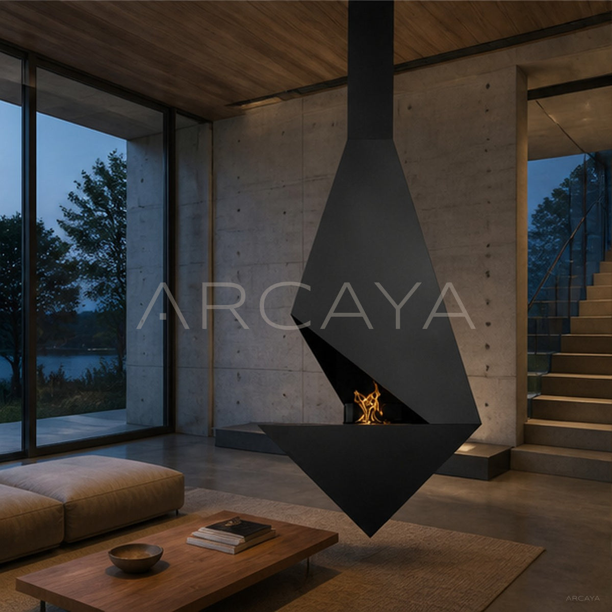 Timothy Hanging Fireplace in detail