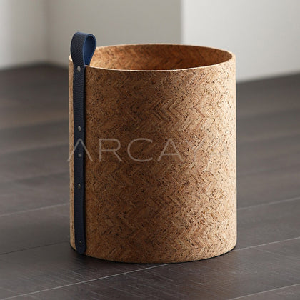 Natural Cork Woven Storage Bucket With Handles - main