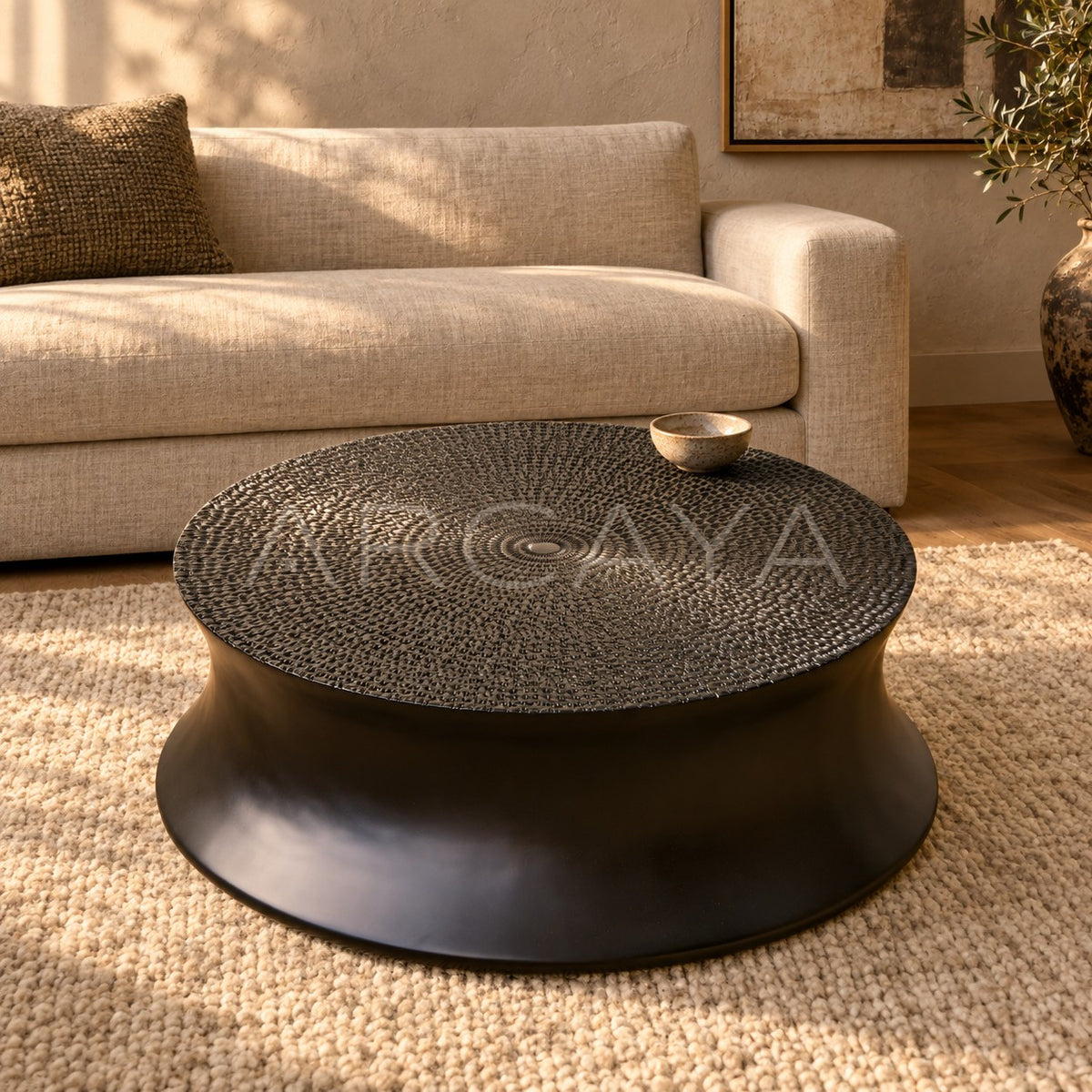 Carved Sunflower Round Coffee Table in detail