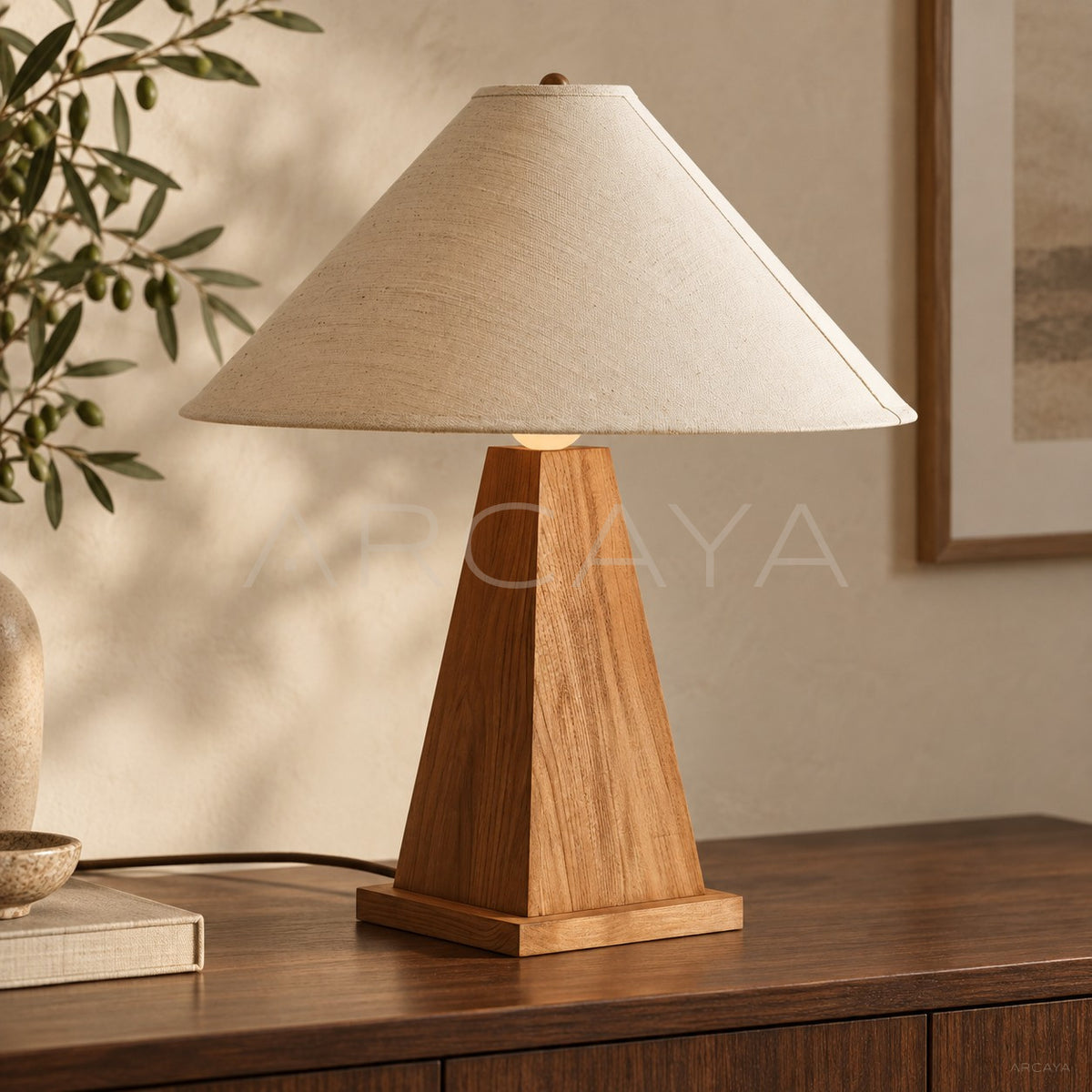 Geometric Cone Solid Wood Table Lamp - main