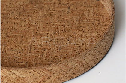 Natural Cork Woven Round Tray With Handle - scene